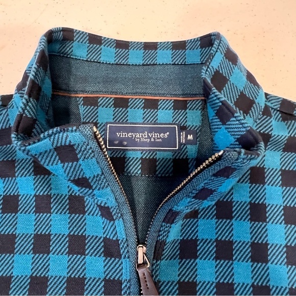 Vineyard Vines Quarter Zip Pullover Maritime Blue Black Gingham Plaid NWOT Med - Picture 4 of 6